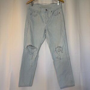 American Eagle Tomgirl Jeans Womens 8 Reg Striped Distressed Mid-Rise Crop/Ankle